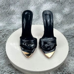 Black glossyFemale High Heels Open Toe Slides Trending Breathable Women Summer Outfit Casual Shoes12cm Sandals