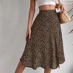 Women Summer Skirt Slit A-line High Waist Floral Print Loose Dress-up Elegant Breathable Lady Midi Skirt Female Clothes