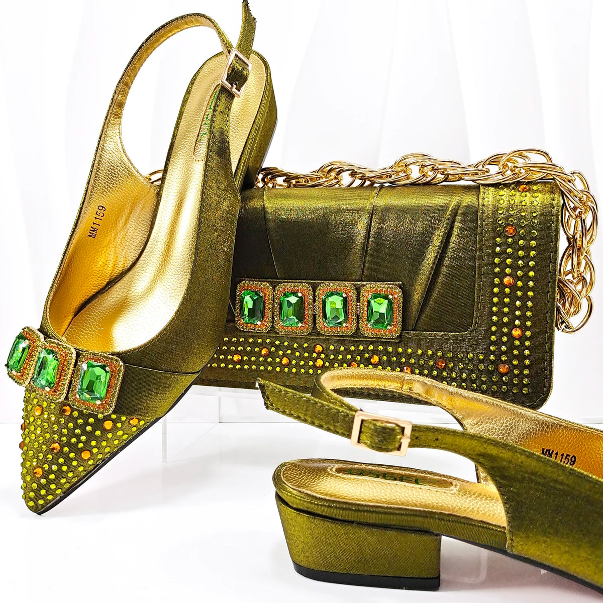 Doershow New Arrival Shoes and Bag Set African Sets 2024 Olive Nigerian Women Shoes and Matching Bags Set for wedding1-11