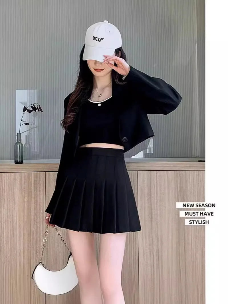New Pleated Skirt for 2025 Womens Mini Skirts Japanese School High Waist Kawaii Cute Grey Plaid Skirt Uniform Harajuku Jupe