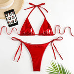 Sexy Red Shiny Triangle Micro Thong Bikinis Sets for Women Mini Swimwear Bathing Suits String Halter Bikini Mujer Swimsuit 2026