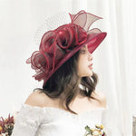 Women Organza Hat 3D Flower Wide Brim Top Hat French Sun Caps for Church Tea Party Wedding