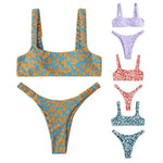 2 Pcs/Set Lady Swimwear Set Leopard Print Quick Dry Women Bathing Suit Slim Fit Wireless Summer Bikini Set For Beach