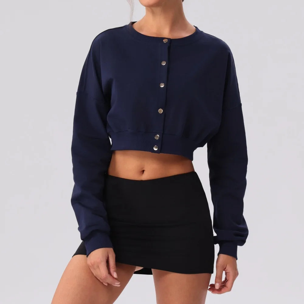 Spring Summer Button-Up Long-Sleeved Sports Jacket Outdoor Front Button Fitness Yoga Workout Coat Gym ActiveWear Top