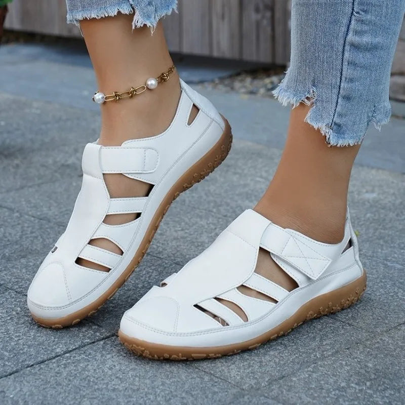 Women Casual Sandals SummerHollow Flat Sandals Comfortable Round Head Closed Toe Beach Shoes Sandalias De Mujer