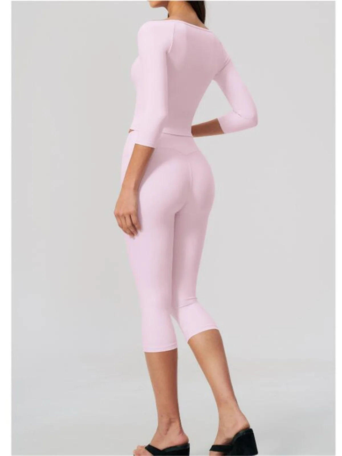 Fashion Mid Sleeve T-shirt Yoga Suits Tight Fitting Slim Sports Tops High Waist Peach Hip Mid Pants Gym Running Fitness Outfits