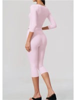 Fashion Mid Sleeve T-shirt Yoga Suits Tight Fitting Slim Sports Tops High Waist Peach Hip Mid Pants Gym Running Fitness Outfits