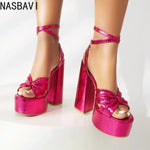 NASBAVI Luxury Summer Shoes for Women Sandals Platform High Heels Pink Silver Gladiator Flip Flops Female Party Wedding Shoes