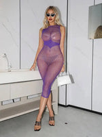 Alluring One-piece Sleepwear Hip-hugging Skirt Sexy Mesh Outfit Backless Sleeveless Bodysuits Transparent Pure Desire Charm 66EJ