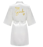 Wedding Party Team Bride Robe Kimono Satin Pajamas Bridesmaid Bathrobe Gold Letter SP089