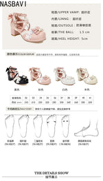 Women's Summer White Buckle Strap Sandals Pink Bowknot Pearls Cross Strap Shoes Black Ruffles High Heels Lady Lolita Party Shoes