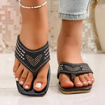 2026 New Woman Square Head Slippers Simple Versatile Women's Water Diamond Sandals Thick Bottom Non Slip Women Flip Flops