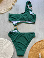 Women's One Piece Swimsuit Ring Cut Out Front High Cut Cheeky Bathing Suit Monokini Swimwear One Shoulder Ribbed Monokini