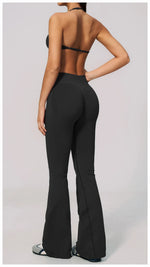 Summer Fitness Suit Women Seamless Hanging Neck Pleate Sports Bra Yoga Sets High Waist Wide Leg Leggings Running Athletic Wear