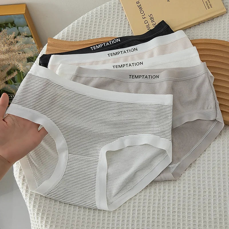 1 Pack Women's Ribbed Mid-Rise Panties Simple Letter Waistband Underwear 5 Colors Briefs Soft Breathable Comfort Fit Lingerie