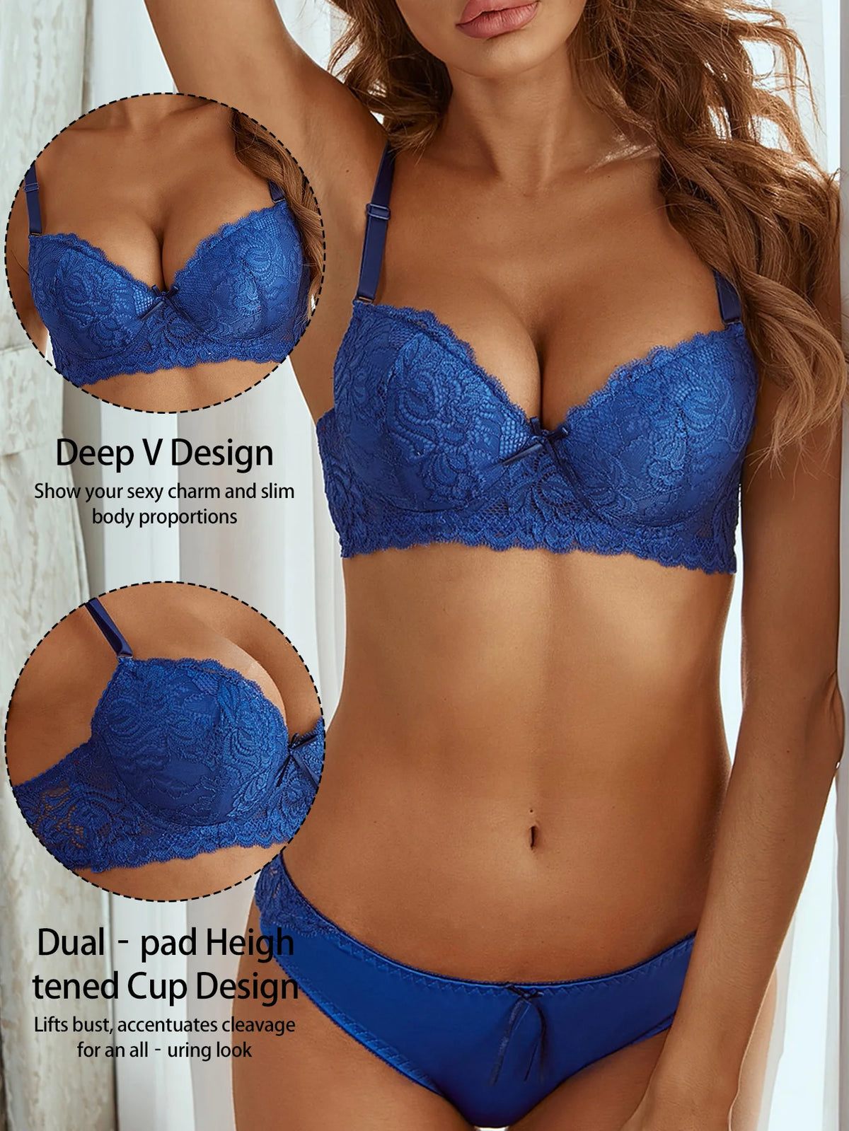 Sexy Hot Bra for Women 3/4 Cup Lace SetBlue Brassiere SetWomen Underwear Set A2155