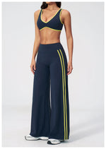 Women's Tracksuit Color Blocked Yoga Sets V Neck Sports Bra High Waist Flare Pants Fitness Suit Outdoor Running Workout Clothes