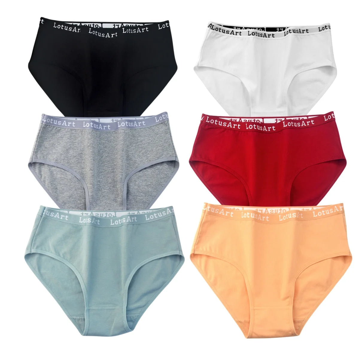 6Pcs/Set Women High Waist Cotton Briefs Letter Print Wide Waistband Panties Solid Color Full Coverage Hip Lifting Lingerie M-2XL