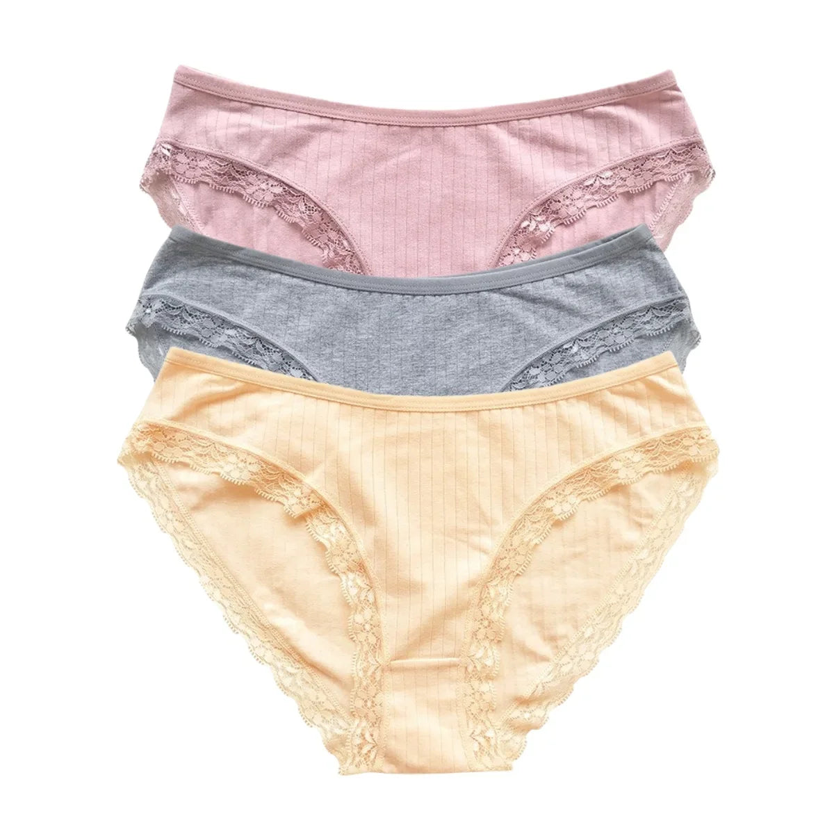 3Pcs/Set Women Lace Briefs Female Underpants Solid Color Pantys M-XL Soft Underwear Sexy Lingerie Intimates Cotton Panties