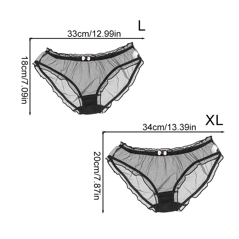 Lolita Mesh Panties Sexy Lace Briefs for Women Transparent Underwear Summer Bow Briefs Girl Low Waist Underpants Ruffle Lingerie