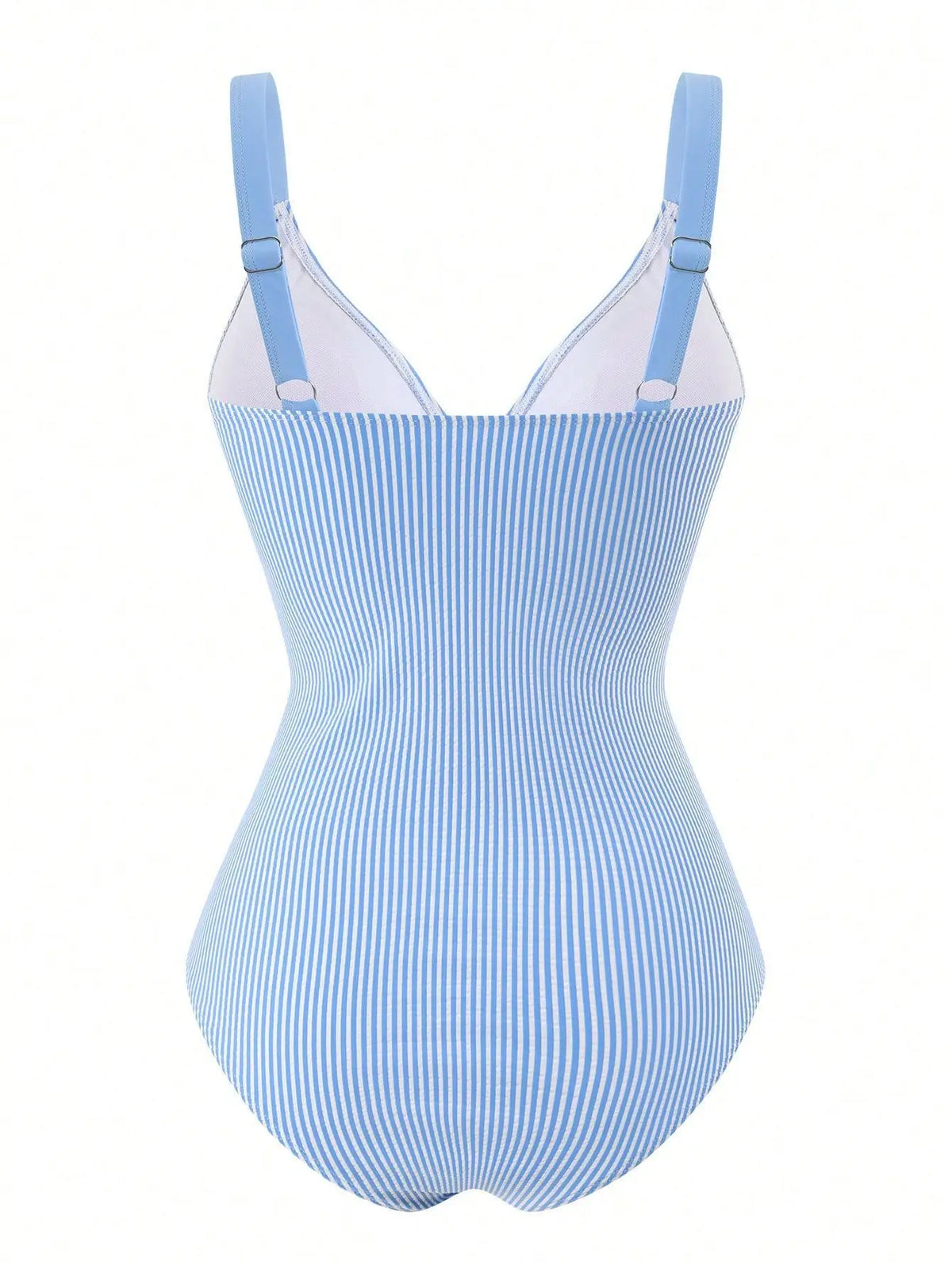 Vintage Blue Striped Swimwear Women Drawstring Shorts Sets 2026 V Neck Cross Slimming Bathing Suit Holiday One Piece Swimsuit