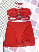 3 Pieces Criss Cross Halter Bikini 2026 Women & Beach Skirt Swimwear Female Sexy Swimsuit Beachwear Bathing Swimming Suit