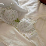 French Style Floral Lace Bra Set for Women Sheer Chiffon Bralette Small Bust Underwear Embroidery Girly Delicate Lingerie Set