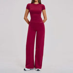 Yoga Set 2 Pieces Women Fitness Sportswear Gym Loose wide-leg pants Long-sleeved T-shirt Sports Crop Tops Tracksuit Workout Wear