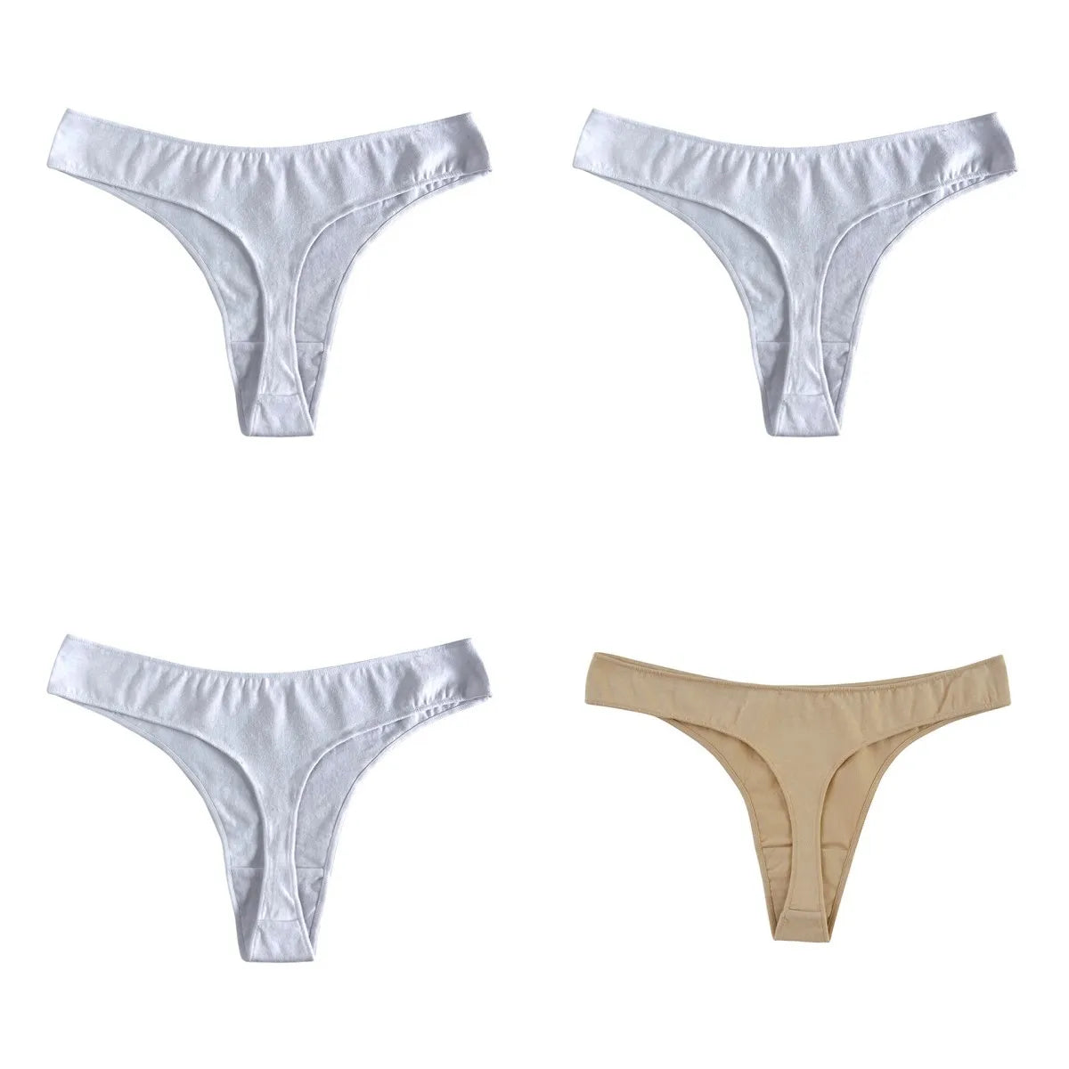 4Pcs/Set Cotton Panties Women Low-Rise Thong G-string Solid Breathable Stretchy Underwear Ladies Sexy T-back Lingerie M-XL