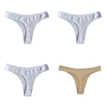4Pcs/Set Cotton Panties Women Low-Rise Thong G-string Solid Breathable Stretchy Underwear Ladies Sexy T-back Lingerie M-XL