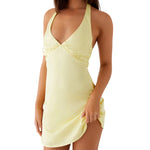 Women's Summer Fashion Party Beach Halter Neck Tank Dresses Sleeveless Deep V Neck Solid Color/Floral Print Mini Dress