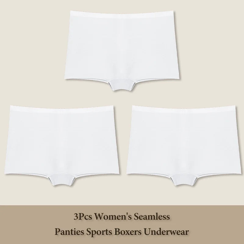 3Pcs Women's Seamless Sports Boxer Underwear Female Solid Color Panties Comfortable Briefs Cozy Lingerie Intimate Underpant S-XL