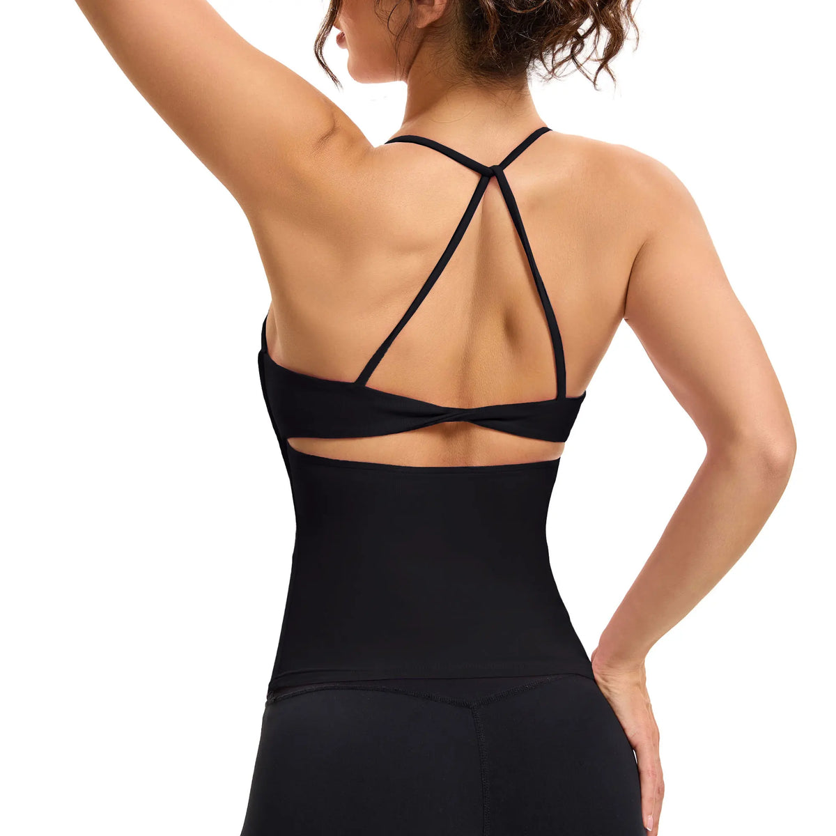 NCLAGEN Twist Back Top Gym 2 In 1 Women Yoga Vest High Elastic Quick Dry Breathable Fitness Tank Back Cross Running Tops