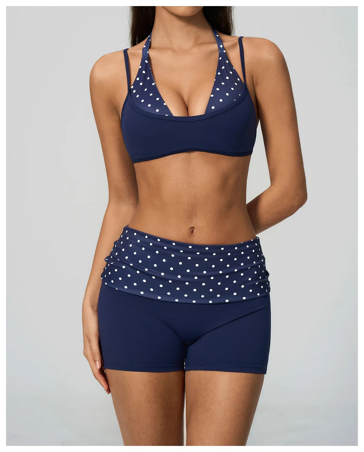Summer Striped Polka Dot Contrast High Waist Yoga Shorts Hip Lifting Sports Tights Outdoor Workout Fitness Gym Running Pants