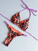 Leopard Halter Scrunch Butt Mini Micro Thong Bikini Women Swimwear Female Swimsuit Two-pieces Bikini Set Bathing Suit Swim Lady