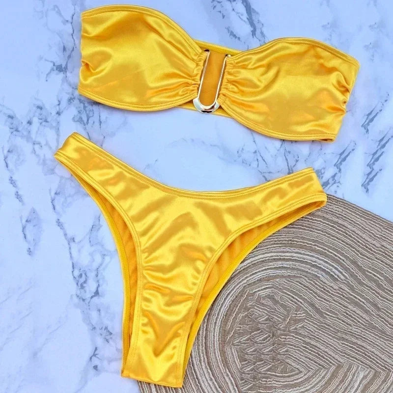 Sexy U Shaped Bandeau Bikinis Sets Mujer Strapless Swimwear Women Gold Swimsuit Bathing Suit Biquinis Brazilian Bikini Swim 2026