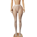 Leggings Tights One-piece Bare Leg Illusion Sexy Women's Floral Elastic Footed Fishnet Stockings Transparent Flower Print MXG2