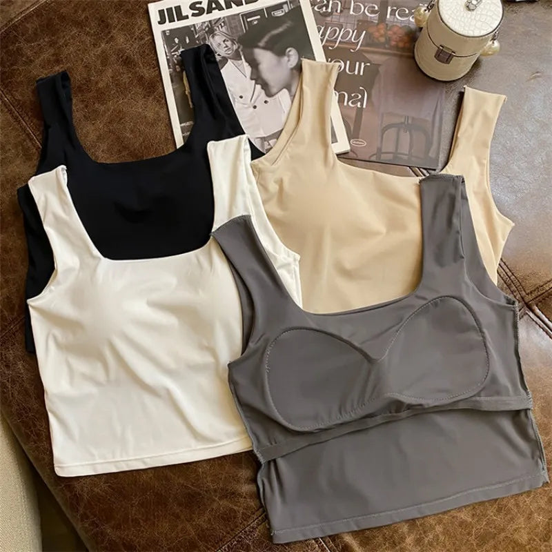 Summer Ice Silk Bras Top Square Neck Crop Top Solid Color Underwear Streetwear Bra Top for Women Sexy Lingerie