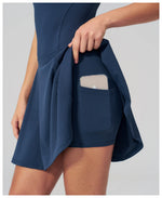Bodycon Tennis Dress with Shorts Pocket Women Speed Dry Sleeveless V Neck One Piece Sport Outfit Short Dress Fitness Yoga Set