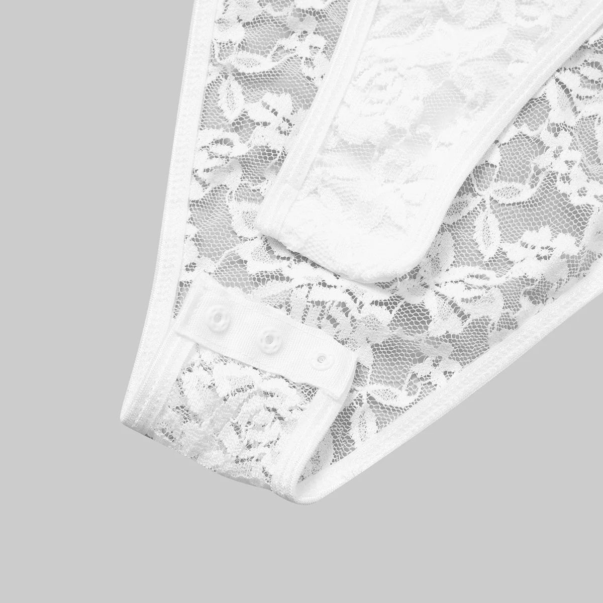 Sexy White Lace Bodysuit Women Solid Color Long Sleeve Sheer Corset Top Autumn Ruffles V Neck See Thourgh Slim Fit Jumpsuit