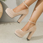 2026 Plus Size 43 Elegant Black Ankle Strap Platform Pumps Sexy Spike High Heels Shoes Women Classic Apricot Office Lady Shoes
