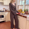 Women Ruffle Trim Pajama Set Bubble Crinkle Fabric Long Sleeve Tie Bow Autumn Winter Ladies Home Loungewear Sleepwear
