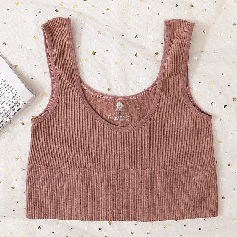Seamless Bras For Women Streetwear Rib Sports Tank Top Sexy Lingerie No Pads Crop Top Female Fitness Underwear