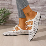 Comfortable Hollow Weave Women Mules Slippers Fashion Bow Decorative Brand Slide Sandals Elegant Non-slip Outdoor Beach Sandals