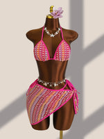 Sexy Colorful Striped Bikini Set Women Push Up Bra Thong Swimsuit 2026 Summer Bathing Suit Beach Mesh Cover Up 3 Piece Swimwear