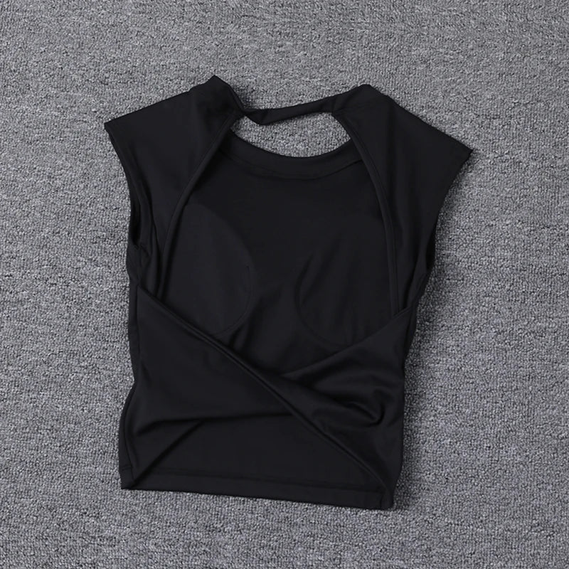 Summer Sexy Short Backless Sports T-Shirt Women's Tight Training Long Sleeve Yoga Top Fixed Chest Pad Fitness Vest