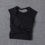 Summer Sexy Short Backless Sports T-Shirt Women's Tight Training Long Sleeve Yoga Top Fixed Chest Pad Fitness Vest