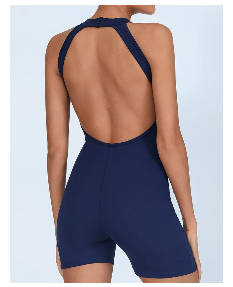 Sexy Fitness Yoga Jumpsuit Women Hollow V Neck Tight Backless Sports One Piece Suits Quick Drying Sleeveless Scrunch Romper