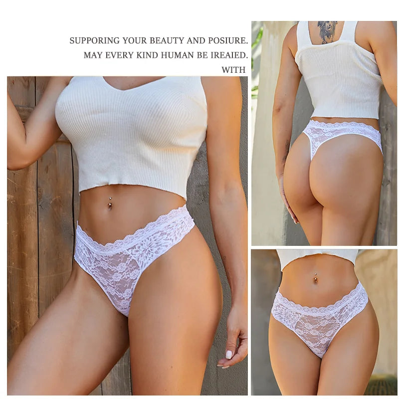 5Pcs Lace Sexy Thongs Women Low-Rise Briefs Sexy Soft Ladies Underwear Trendy Floral Underpants Female Flowery Panty Lingerie