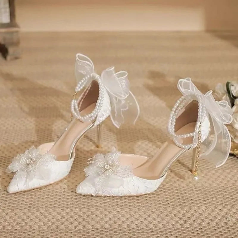 Pointed Toe BowWomen's Stiletto Hee Elegant Large Size Thin Heel Shoes for Women 2026 New